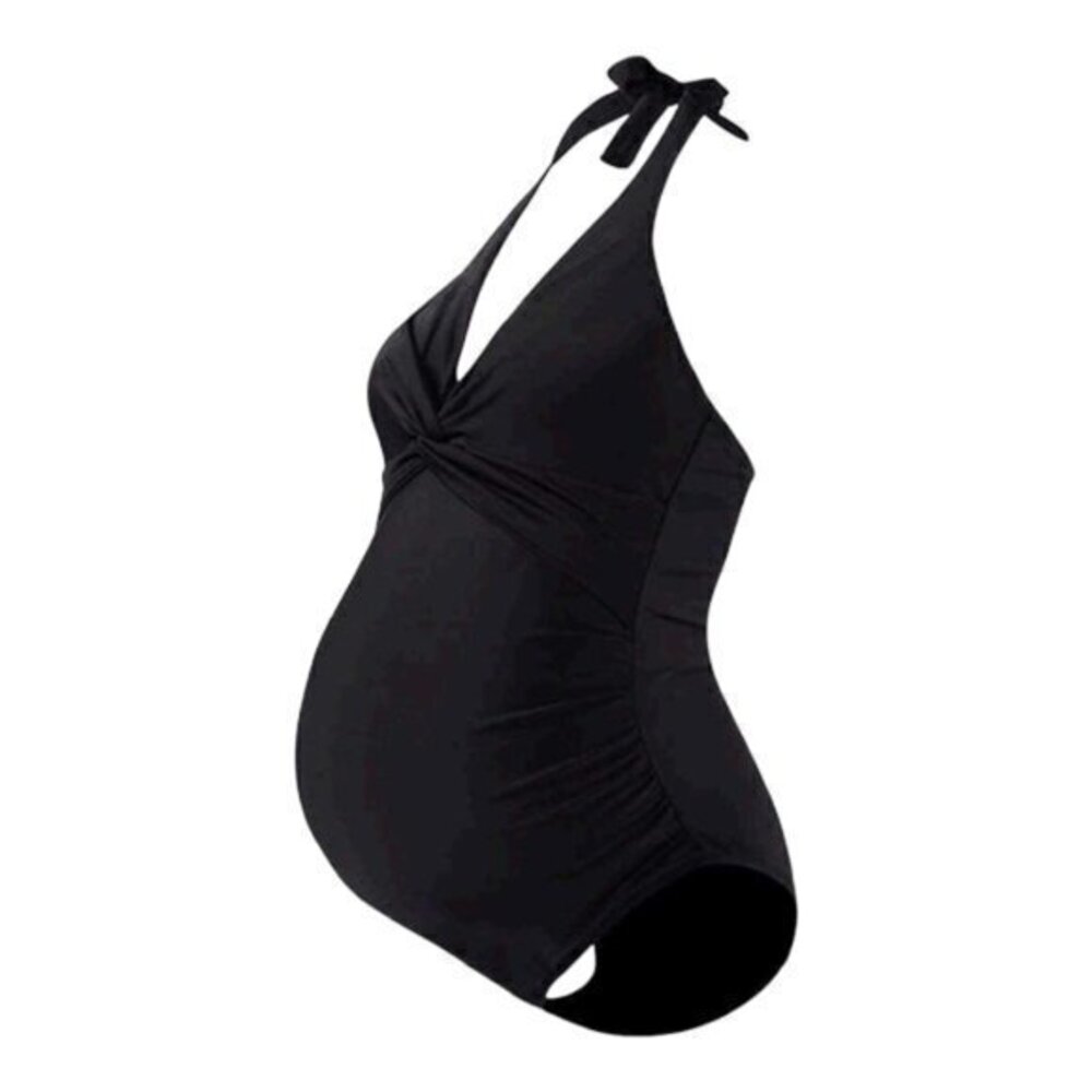 Maternity Pregnancy Halter Black Swimsuit Open Tie Back Black Size XL EUC #2763